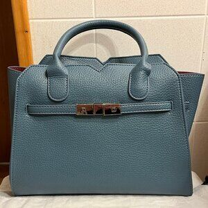 NWT!! Blue Elegant fashion top handle capacity commuter satchel bag